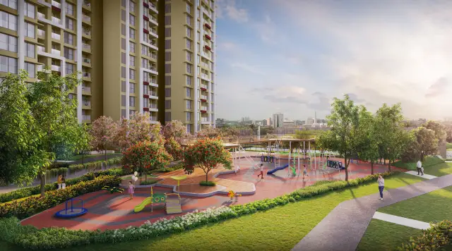 Landscaped kids' play areas at Vyomora